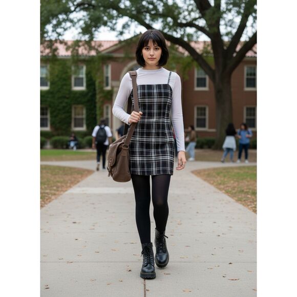 H&M DIVIDED Blue & White Plaid Strappy Bodycon Mini Dress - Size M Lined - Picture 1 of 9